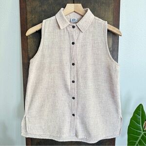 Vintage Woven 100% Cotton Sleeveless Button Up Unique Batik Sz M Earthy Indie